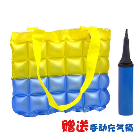 泳博 中号拼色方格泡泡充气包拉链手提沙滩包泳包 赠送手动充气筒